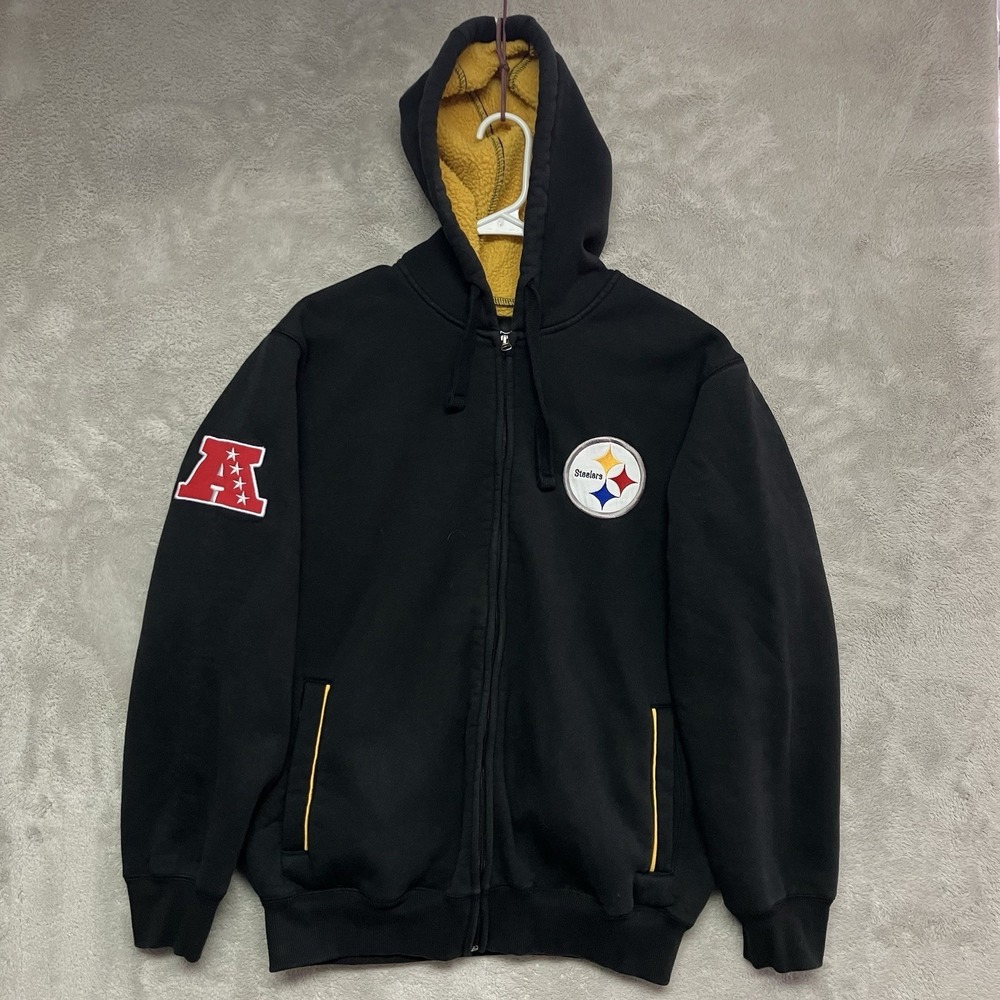 Pittsburgh Steelers Hoodie Mens Medium Black NFL Sherpa Lined Full Zip Jacket